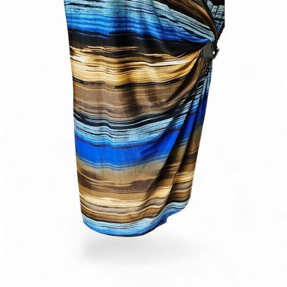 MLLE GABRIALLE Plus Size Multi- Color Stripped Wrap 1/2'Sleeve Midi Dress 3X - Picture 9 of 15